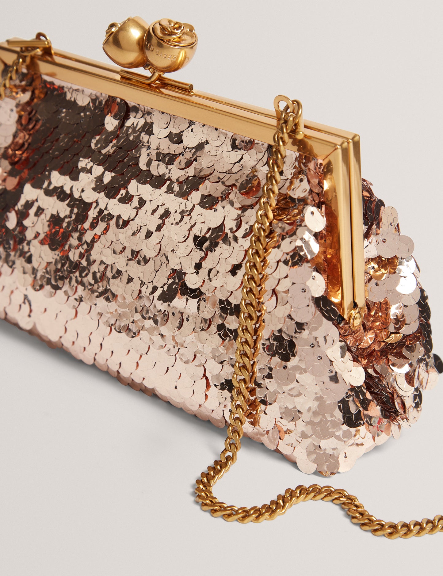 SEQUINZ: Rose Detail Sequin Clutch Bag