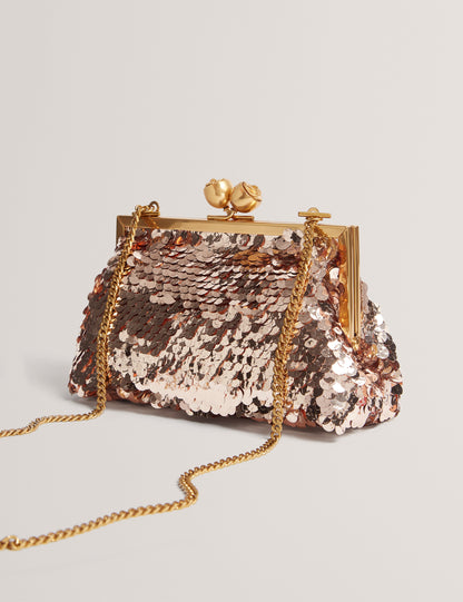 SEQUINZ: Rose Detail Sequin Clutch Bag