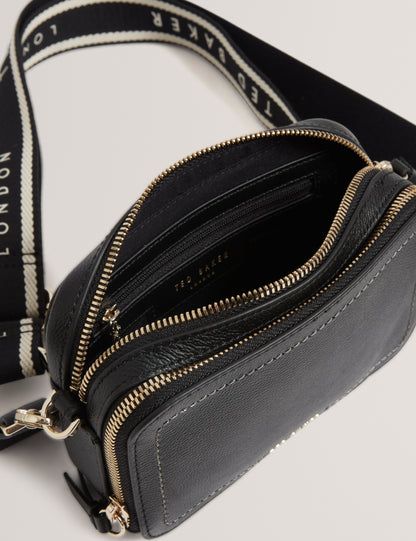 LINZIE: Webbing Leather Small Crossbody Camera Bag