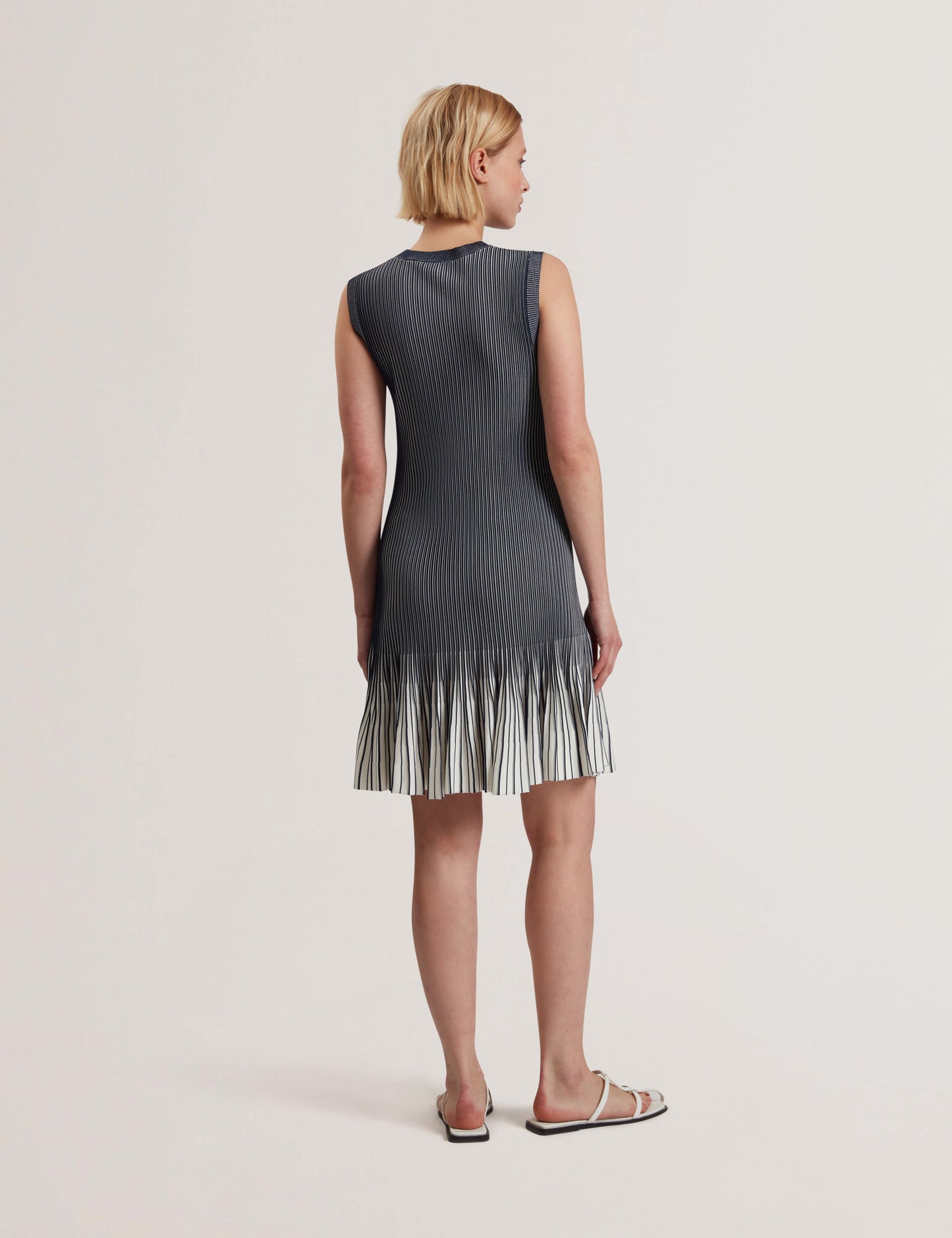 Women's LILYO-Textured Stripe Flippy Skirt Mini Dress Navy