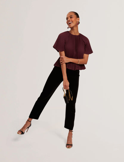 AGARA: Crepe Pleated Short Sleeve Top