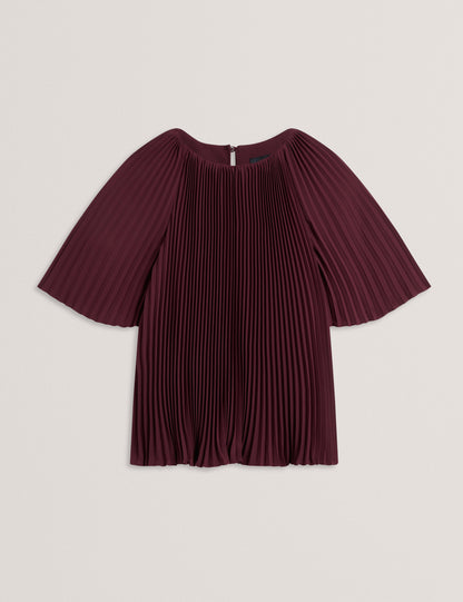 AGARA: Crepe Pleated Short Sleeve Top