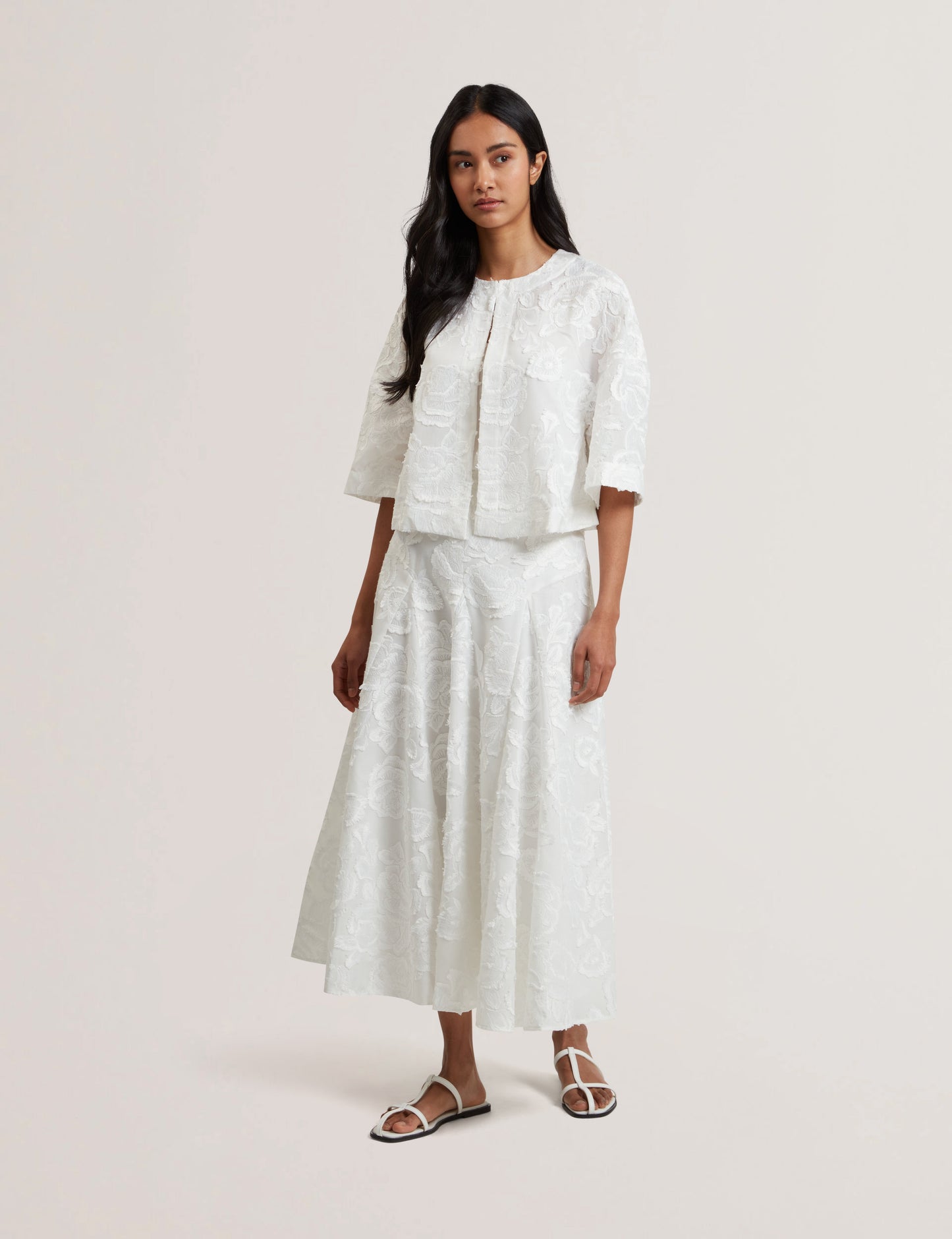 Womens ECCRINA-Textured Rose Detail Midi Skirt