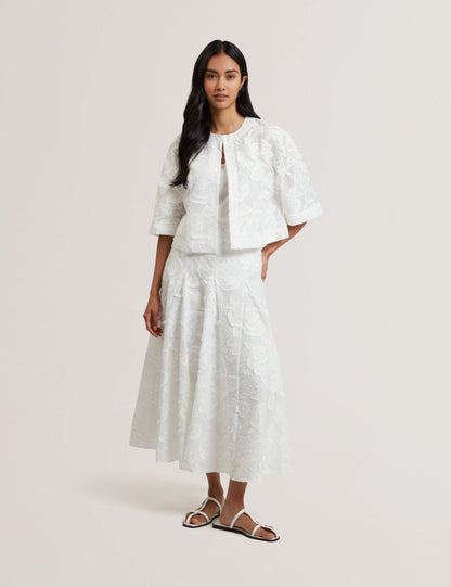 Women's FAELA-Collarless Boxy Fit Cropped Shirt White