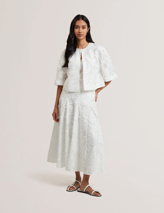 Women's FAELA-Collarless Boxy Fit Cropped Shirt White