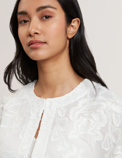 Women's FAELA-Collarless Boxy Fit Cropped Shirt White