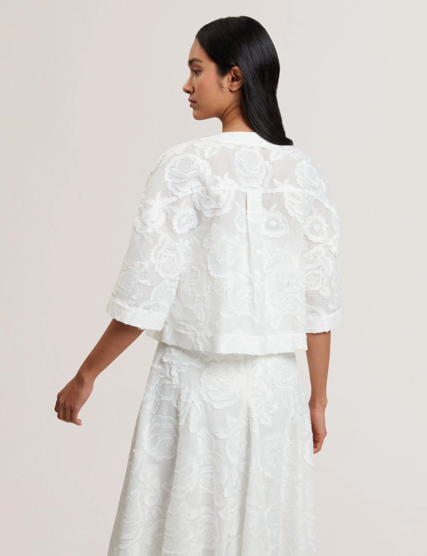 Women's FAELA-Collarless Boxy Fit Cropped Shirt White