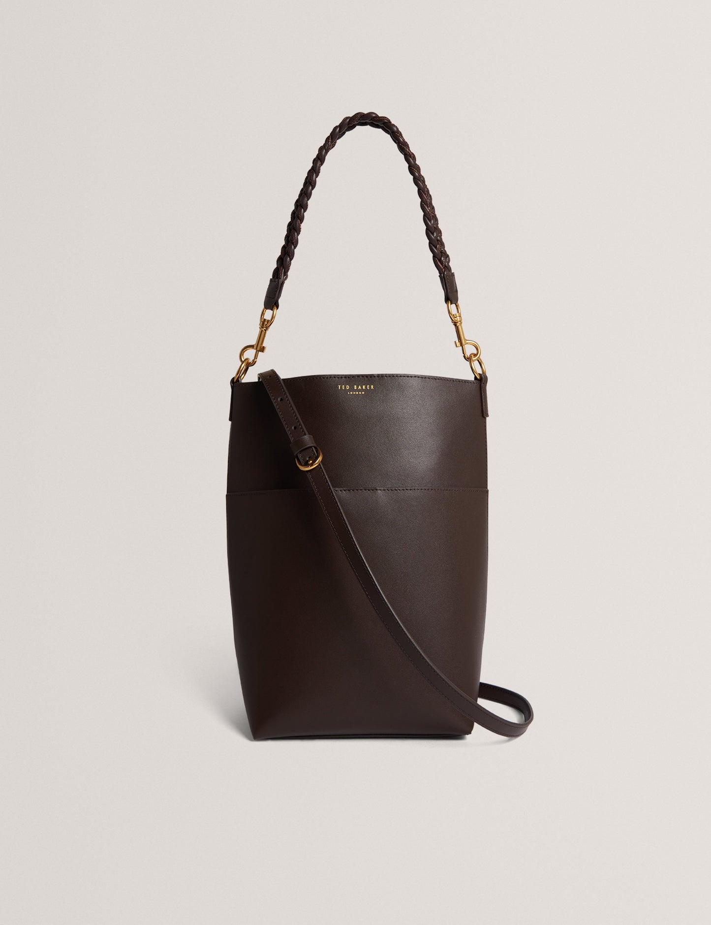 WANNDA: Weave Handle Leather Medium Bucket Bag