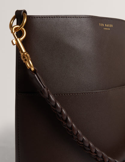 WANNDA: Weave Handle Leather Medium Bucket Bag
