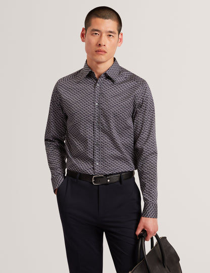 AGNAR: LS Regular Fit Wave Geo Print Shirt