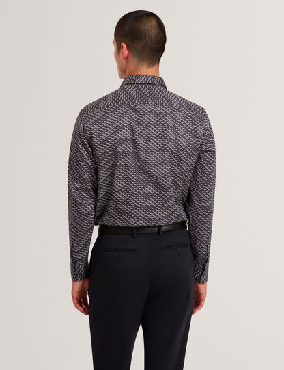 AGNAR: LS Regular Fit Wave Geo Print Shirt