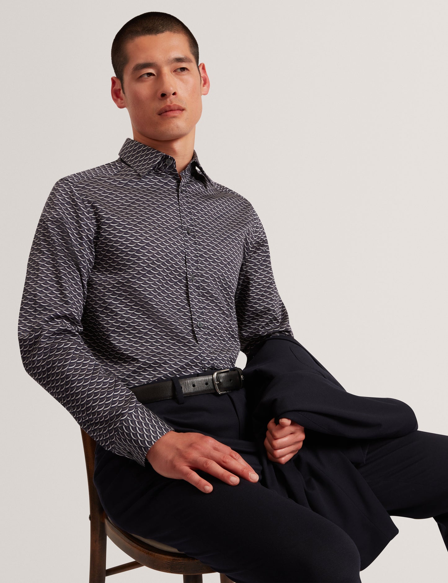 AGNAR: LS Regular Fit Wave Geo Print Shirt