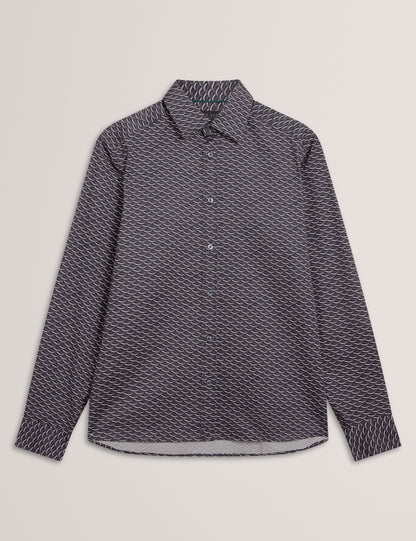 AGNAR: LS Regular Fit Wave Geo Print Shirt