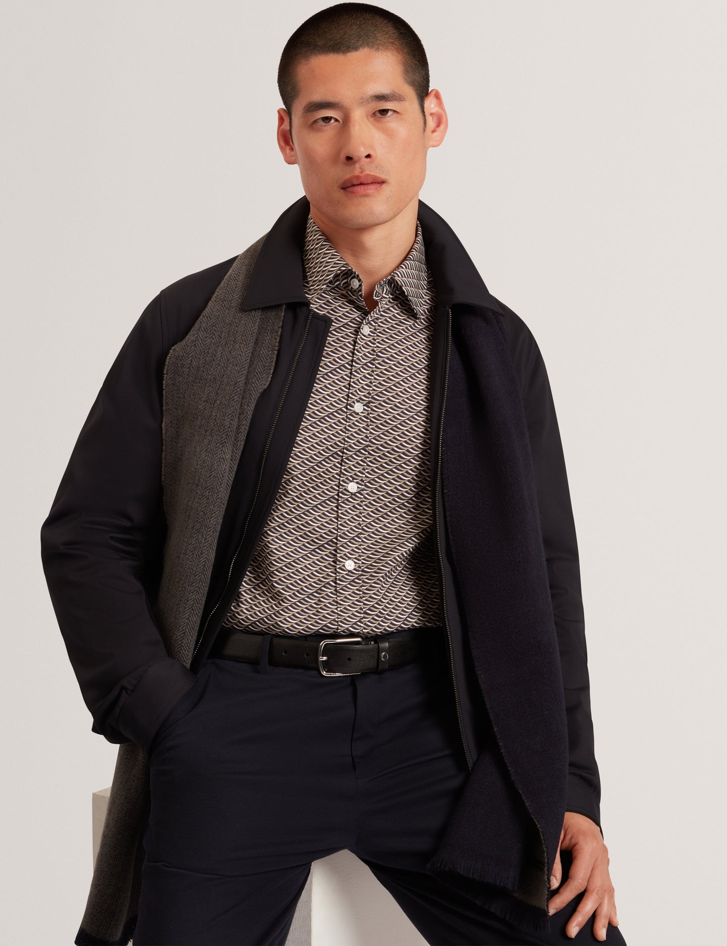 AGNAR: LS Regular Fit Wave Geo Print Shirt