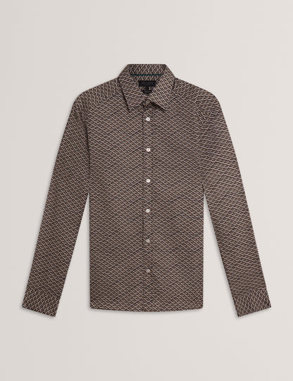AGNAR: LS Regular Fit Wave Geo Print Shirt