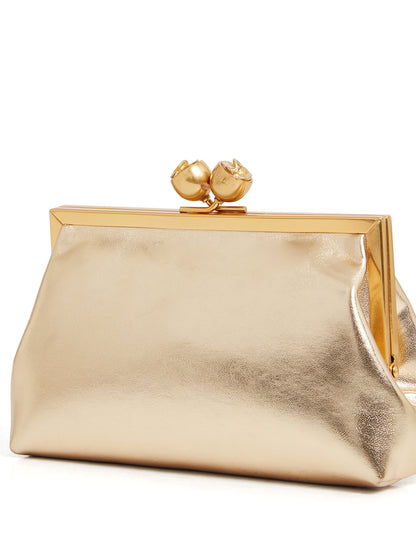 SYLVIII: Rose Detail Leather Metallic Clutch Bag
