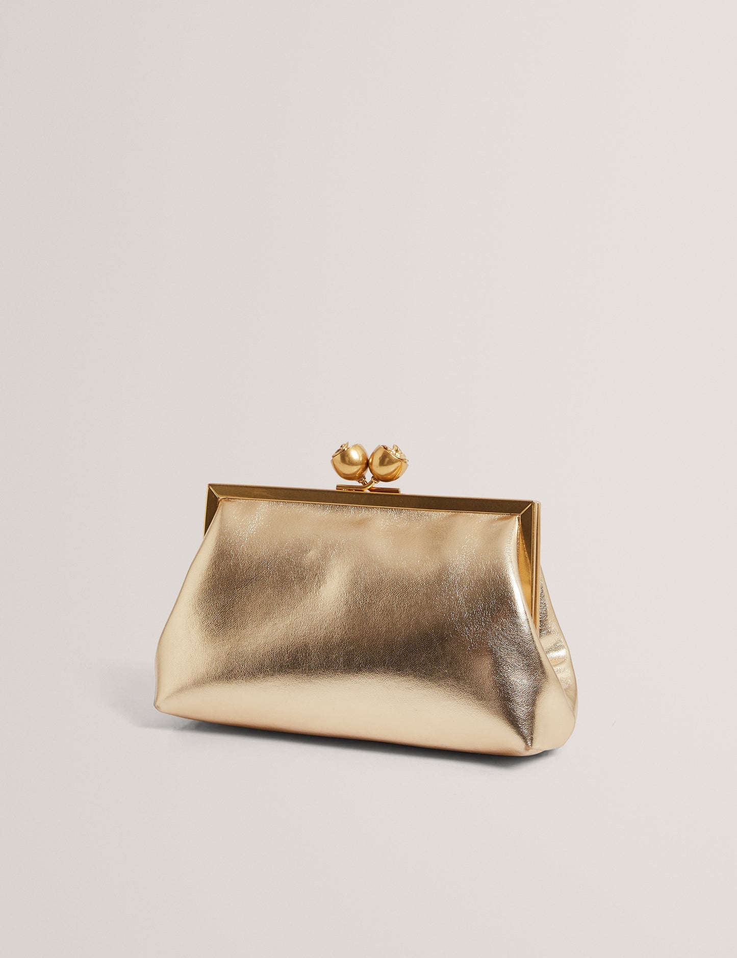 SYLVIII: Rose Detail Leather Metallic Clutch Bag