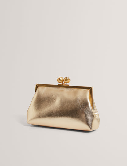 SYLVIII: Rose Detail Leather Metallic Clutch Bag