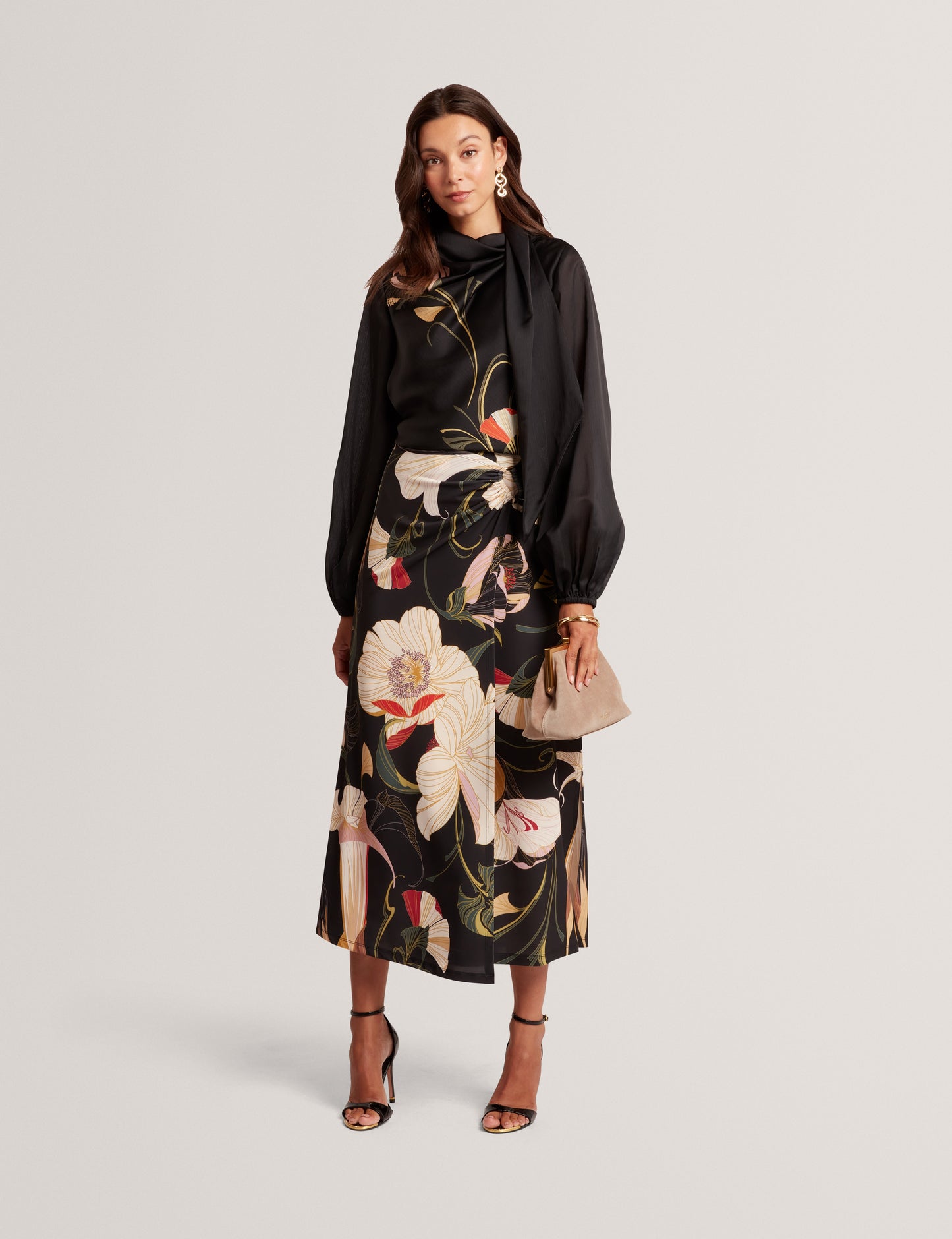 ORTUGA: Neck Tie Printed Long Sleeve Top
