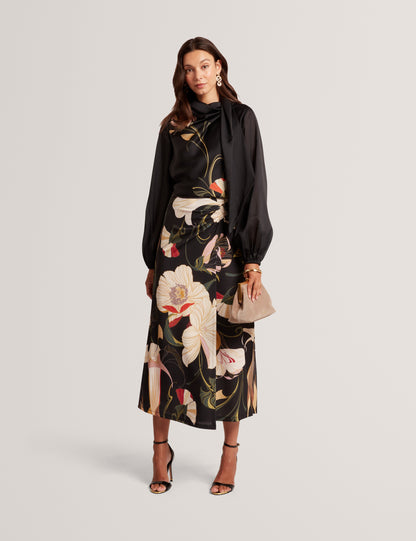 ORTUGA: Neck Tie Printed Long Sleeve Top