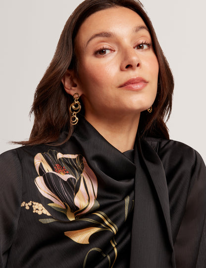 ORTUGA: Neck Tie Printed Long Sleeve Top