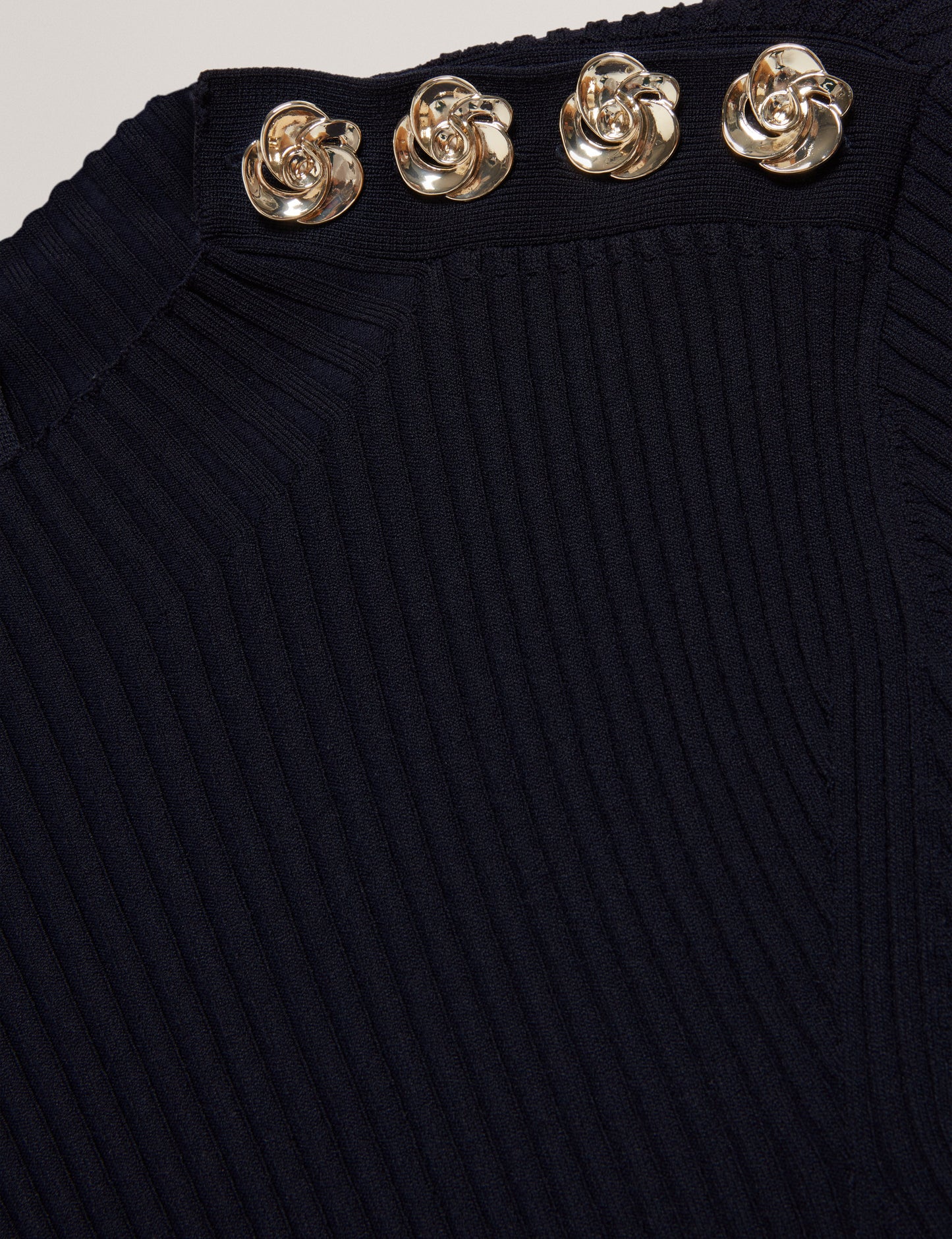 Women's LILANO-Ribbed Knit Button Detail Skater Dress Navy