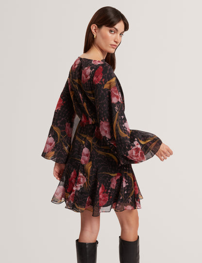 ENDRINA: Long Sleeve Printed Midi Dress