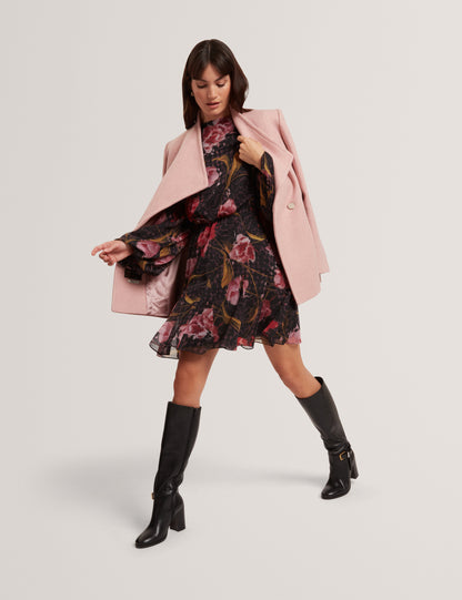 ENDRINA: Long Sleeve Printed Midi Dress