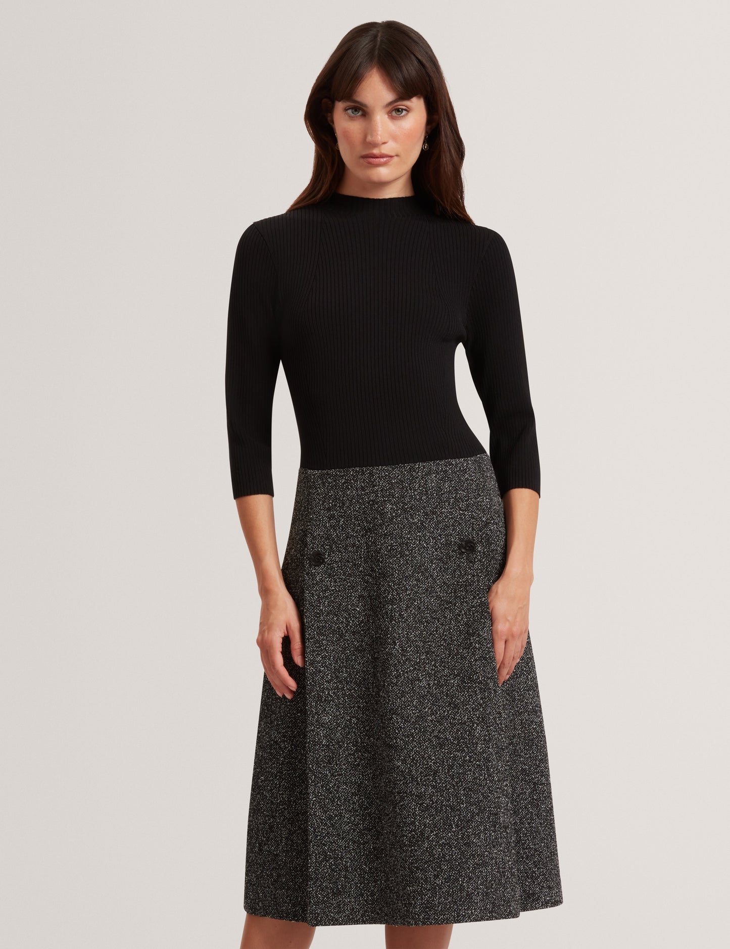 EKAAD: Tailored Boucle Dress with Knitted Top