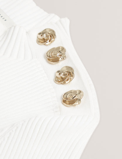 BLEANA: Rose Button Detail Long Sleeve Knitted Top