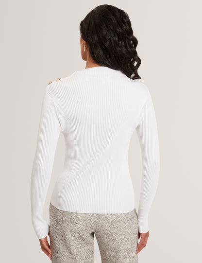 BLEANA: Rose Button Detail Long Sleeve Knitted Top