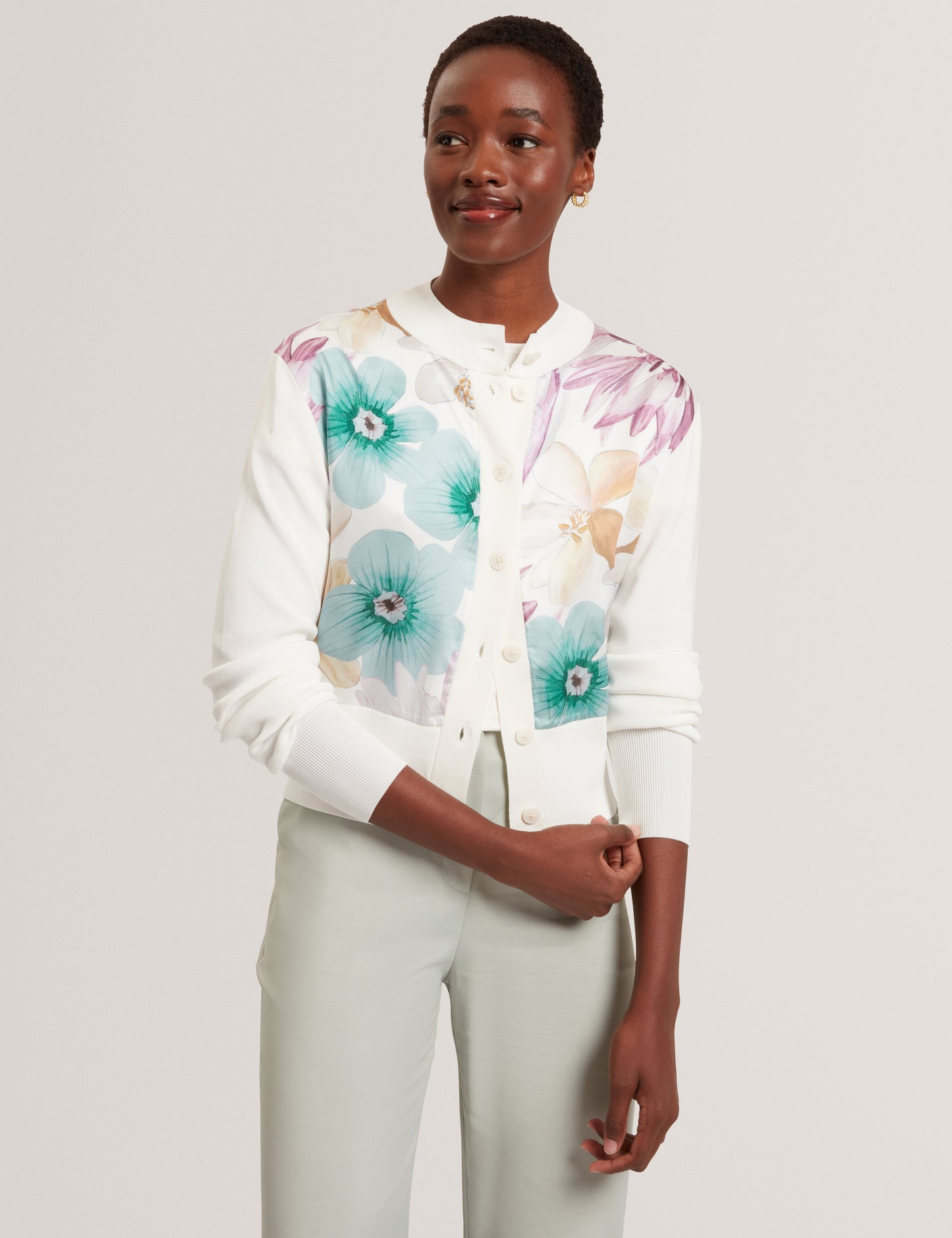 VARRLA: Printed Woven Front Cardigan