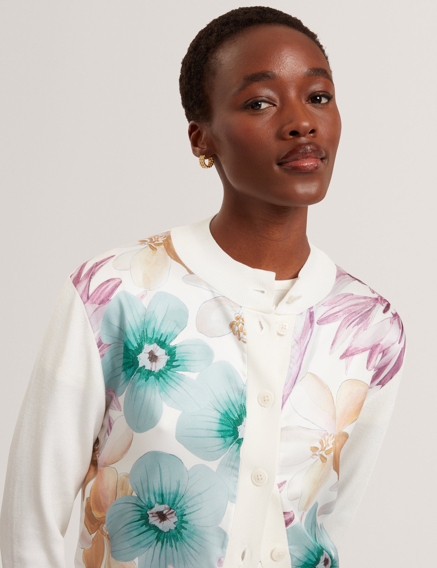 VARRLA: Printed Woven Front Cardigan