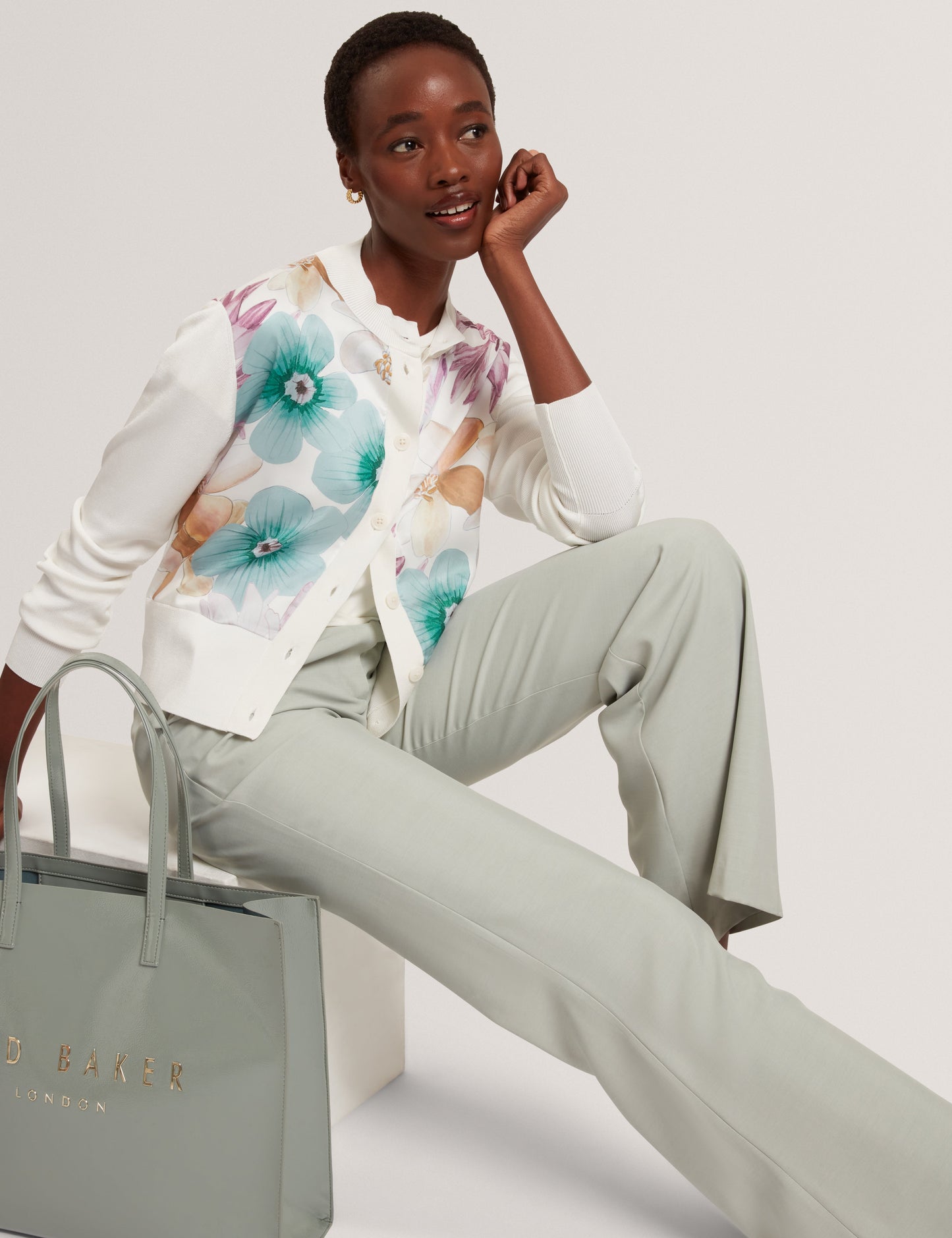 VARRLA: Printed Woven Front Cardigan