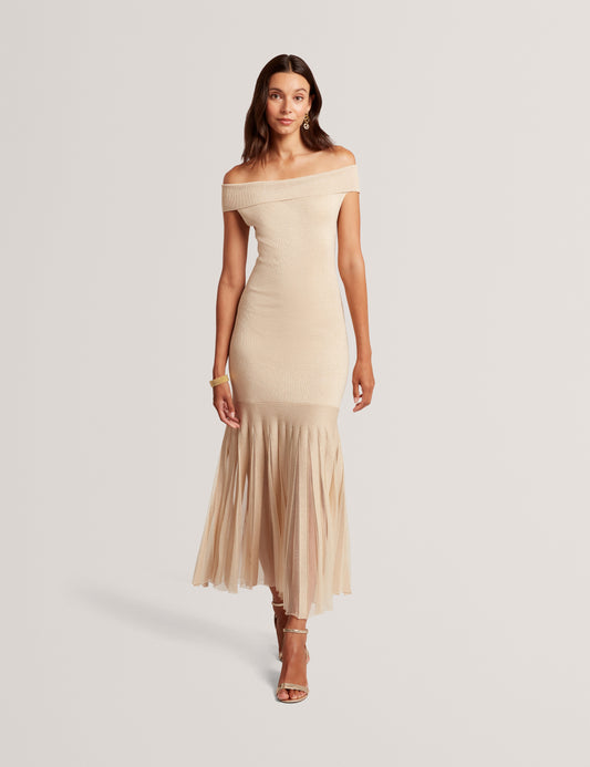 RYLLA: Off The Shoulder Knitted Maxi Dress