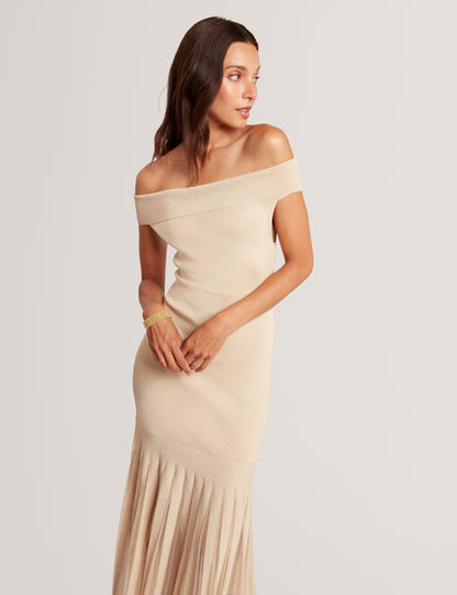 RYLLA: Off The Shoulder Knitted Maxi Dress