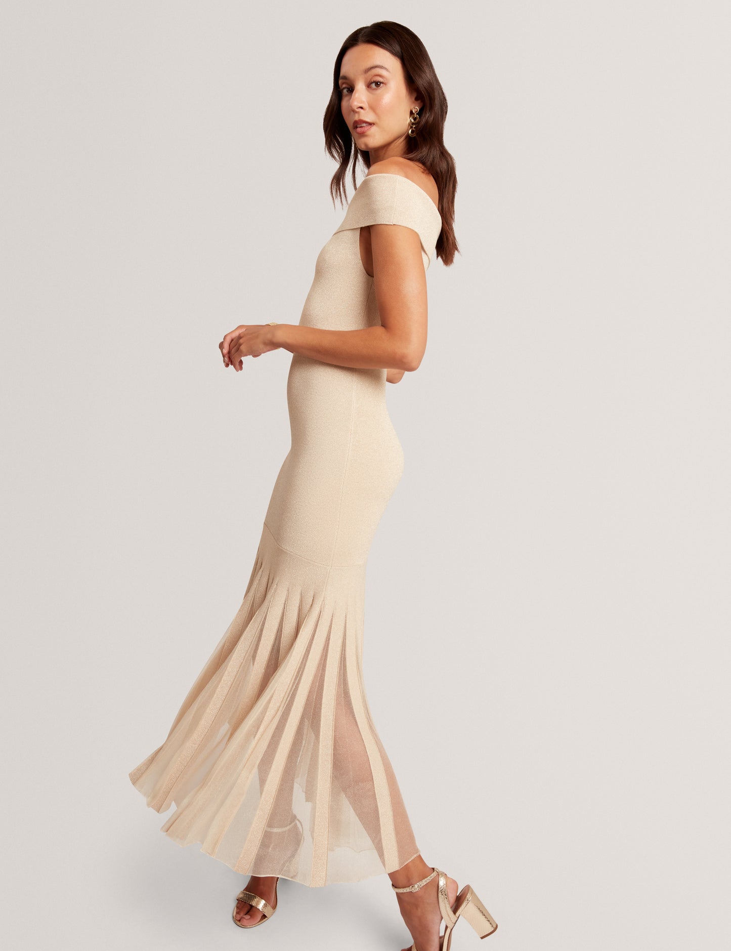 RYLLA: Off The Shoulder Knitted Maxi Dress