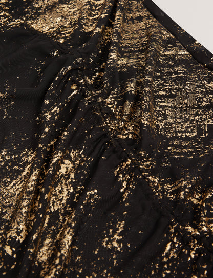NOHAA: Foil Printed Long Sleeve Mesh Bodycon Dress