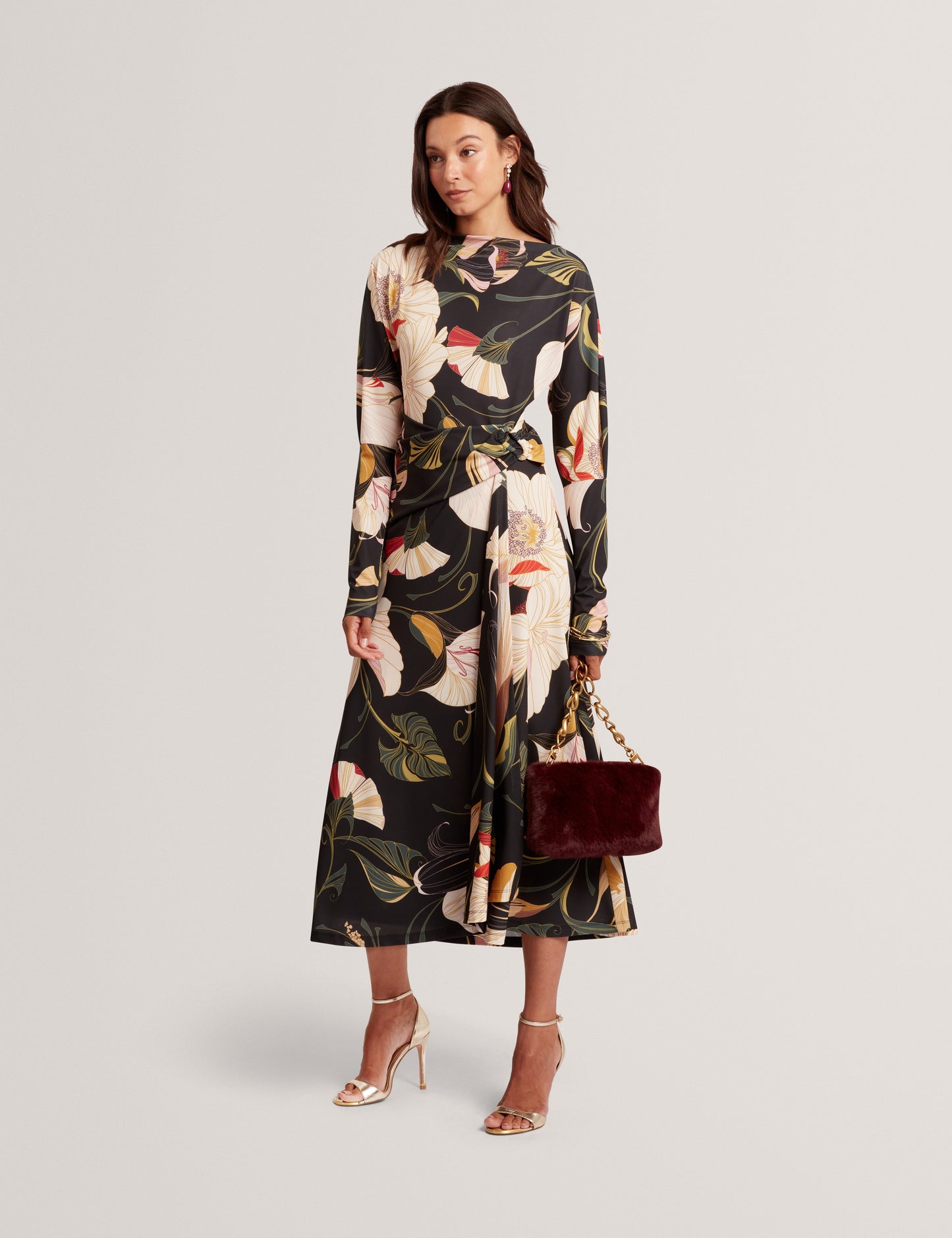 LAWRIA: Print Wrap Midi Dress