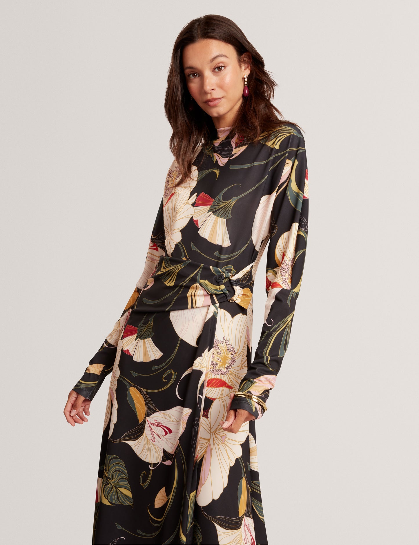 LAWRIA: Print Wrap Midi Dress