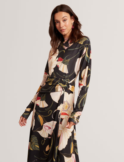 LAWRIA: Print Wrap Midi Dress