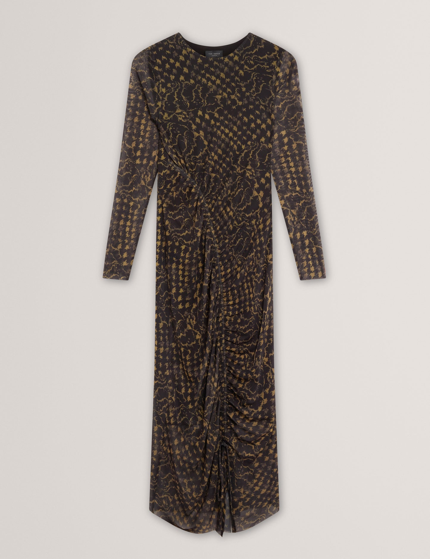 MAEMII: Ruched Mesh Midi Dress With Split