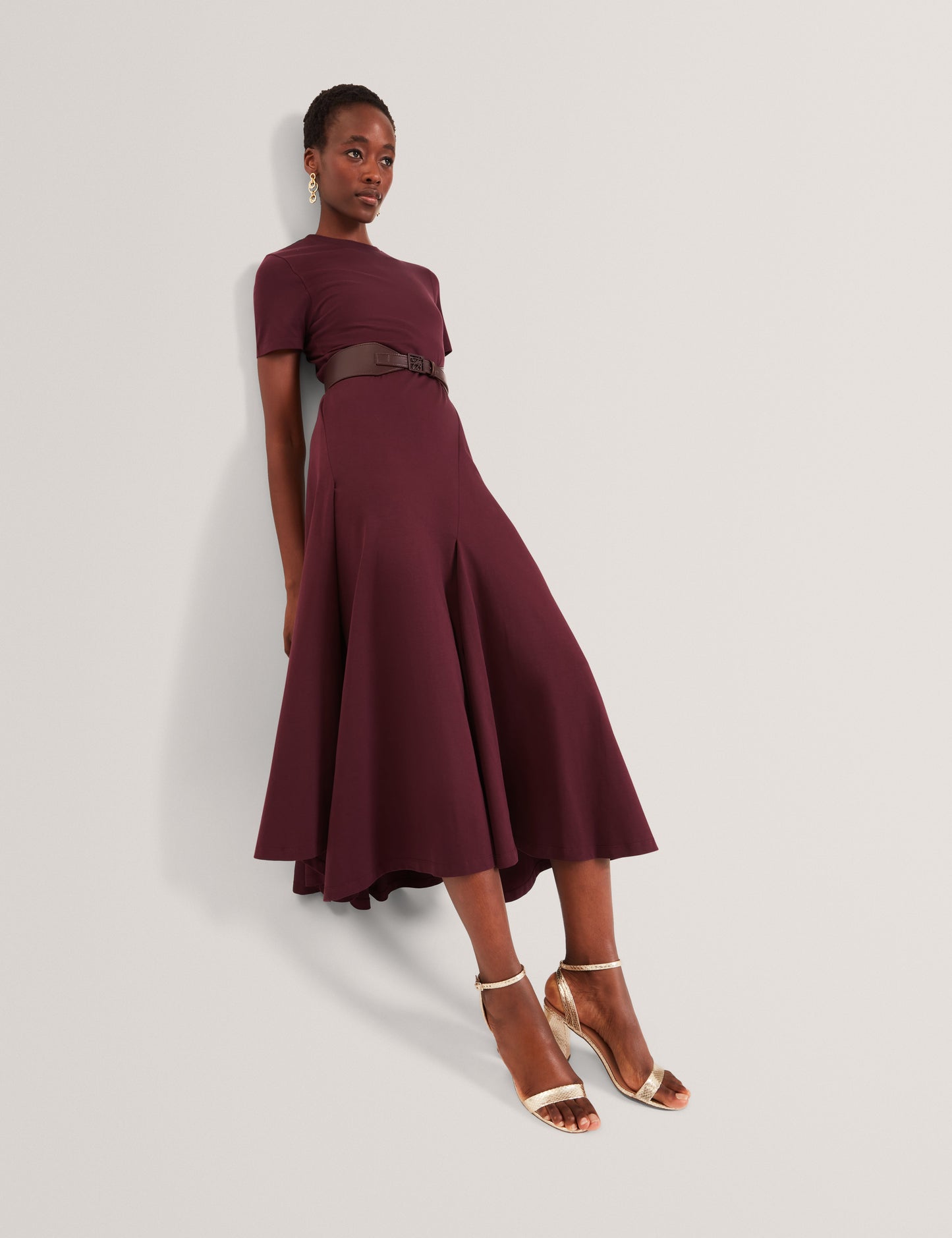 FUUSIA: Jersey Panelled Short Sleeve Midi Dress