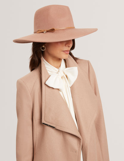 ABBIIIO: Bow Detail Wool Fedora Hat