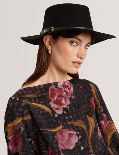 JILLLI: Buckle Detail Wool Blend Felt Hat