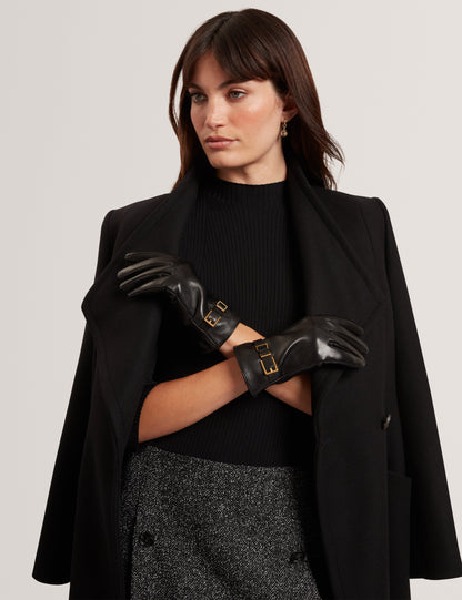 JILLLA: Buckle Detail Leather Gloves