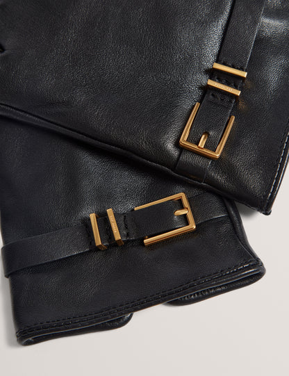JILLLA: Buckle Detail Leather Gloves
