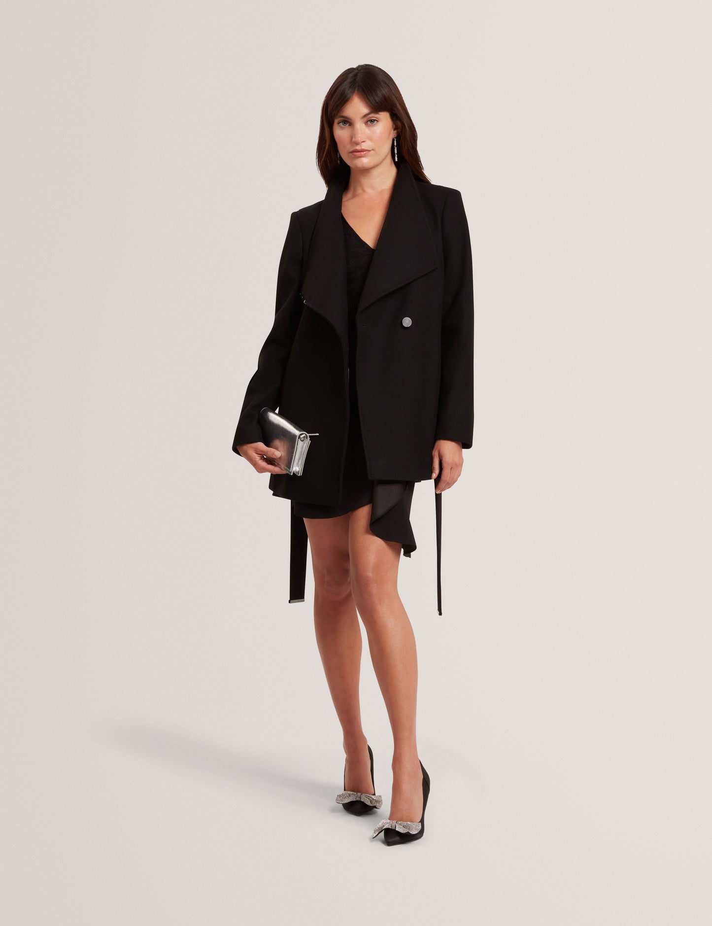 ROSESS: Short Belted Wool Wrap Coat