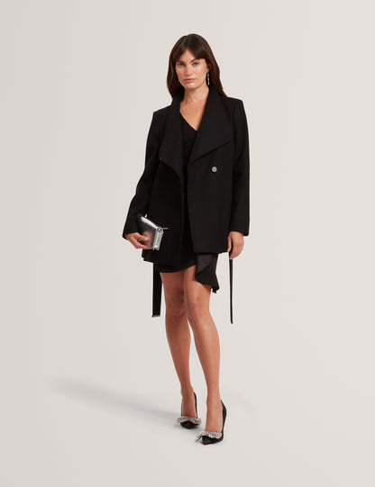 ROSESS: Short Belted Wool Wrap Coat