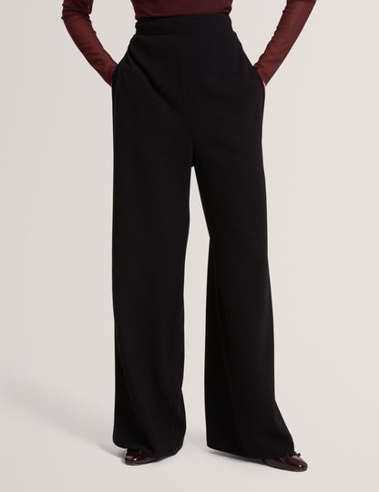 GORJJA: Piping Detail Wide Leg Crepe Trouser